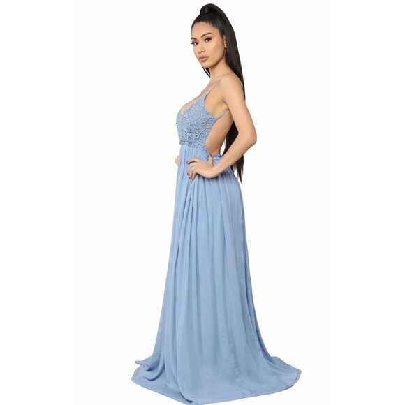 Fashion Nova Ancient Rome Maxi Dress Blue Lace Crotchet Boho Flowy Size S NWT - Picture 3 of 11